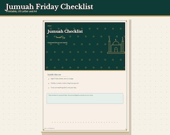 Jumuah Friday Checklist Printable, Weekly Personal Friday Planner, Letter and A4 PDF