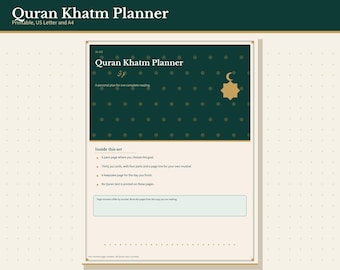 Quran Khatm Planner Printable, 30 Juz Reading Tracker and Pace Pages, Letter and A4