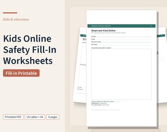 Online-Sicherheits-Arbeitsblätter für Kinder (6-10 Jahre), „Stoppen, Blockieren, Melden“-Poster, Seiten zu vertrauenswürdigen Erwachsenen und Familienregeln