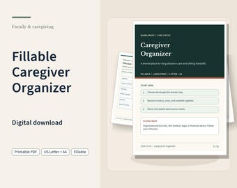 Fillable Caregiver Organizer | Large Print Family Care Schedule, Contacts and Record Logs