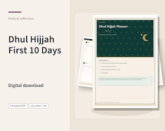 Dhul Hijjah First 10 Days Planner Printable, Undated Daily Pages and Reflection, US Letter and A4 PDF