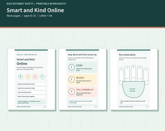 Kids Internet Safety Worksheets Ages 6-10 | Stop, Block and Tell a Grown-Up Poster, Privacy and Scam Practice