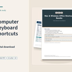 Computer Keyboard Shortcuts Bundle Printable, Office Desk Reference and Switching Guide, Letter and A4 Sheets Plus Wall Posters