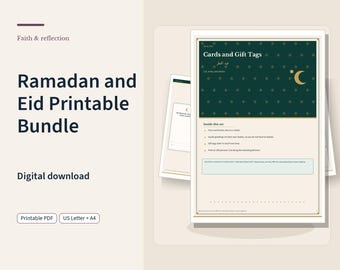 Ramadan and Eid Printable Bundle, Planner, Kids Good Deeds Chart, Fasting Log, Cards and Coloring, US Letter and A4