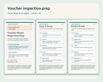 Section 8 Voucher Inspection Prep Checklist | Tenant Room by Room Printable, Letter and A4