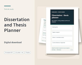 Dissertation and Thesis Planner | Fillable Chapter Worksheets, Writing Tracker and Defense Prep