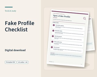 Fake Profile Checklist | Printable Scam Red Flags and Online Safety Practice Guide