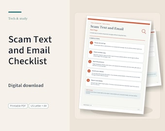 Scam Text and Email Checklist | Printable Phishing Red Flags and Safety Guide
