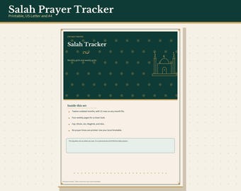 Salah Tracker Printable, Five Daily Prayers, Monthly and Weekly Logs, Letter and A4 PDF