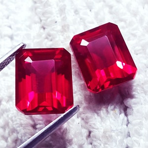 Natural Red Ruby 8 to 10 Ct Emerald Shape Pair Certified Loose Gemstones