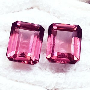 Emerald Shape Loose Gemstone Natural Rhodolite Garnet Pair 8 to 10 Ct Certified