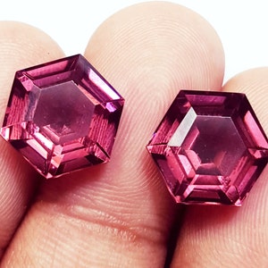 Loose Gemstone Natural Rhodolite Hexagon Shape 8 to 10 Ct Garnet Pair Certified With Free Shipping