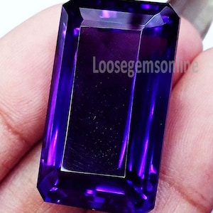 60 to 65 Ct Natural Violet Amethyst Loose Gemstone Emerald Shape Certified