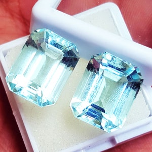 Smaragdform Aquamarin Loses Edelsteinpaar Zertifiziert 10 bis 12 Ct Mit Zertifikat