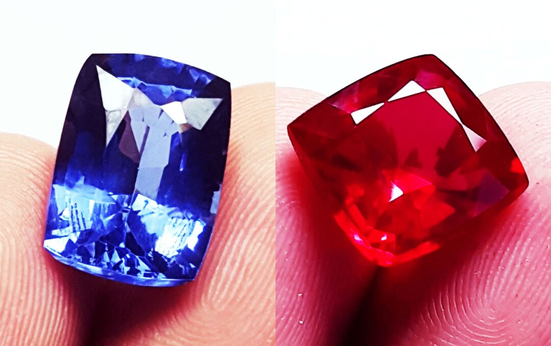Loose Gemstone Natural Mixed Ruby and Tanzanite 8 to 10 Ct Cushion ...