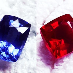 Natural Ruby & Tanzanite Cushion Shape , Pair 8-10 Ct Loose Gemstone  Certified