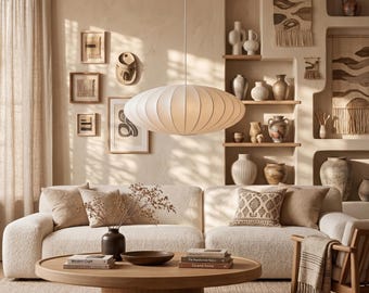 Silk Cocoon Pendant Light, Japandi Ceiling Lamp, Wabi Sabi Hanging Light, Mid Century Modern Chandelier, Scandinavian Fabric LED Fixture