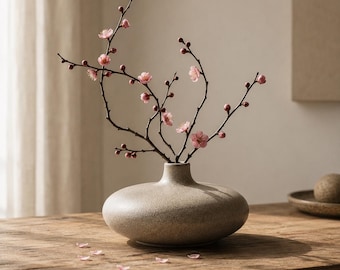 Wabi Sabi keramisk vas, ikebana blomhållare, Japandi heminredning, stenstrukturvas, minimalistisk mittpunkt, organisk modern hylldekor