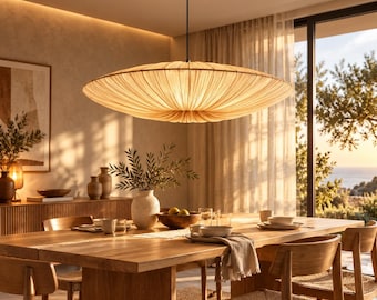 Lámpara colgante de tela plisada, lámpara de techo Japandi, araña Wabi Sabi, iluminación minimalista para comedor, lámpara moderna para dormitorio.