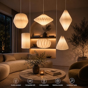 Nordic Origami Pendant Light Shade, Japandi Paper Lantern Lamp, Scandinavian Hanging Ceiling Light, Minimalist Home Decor