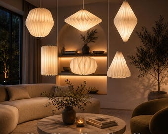 Nordic Origami Pendant Light Shade, Japandi Paper Lantern Lamp, Scandinavian Hanging Ceiling Light, Minimalist Home Decor