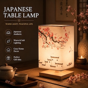 Japanese Table Lamp, Rice Paper Lantern Lamp, Asian Bedside Light, Wooden Zen Decor, Warm Ambient Bedroom Lamp, Minimalist Japanese Decor Style 8