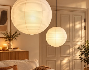 Lámpara colgante de farol de papel | Pantalla de lámpara de papel japonesa | Lámpara de techo Japandi | Decoración minimalista para el hogar