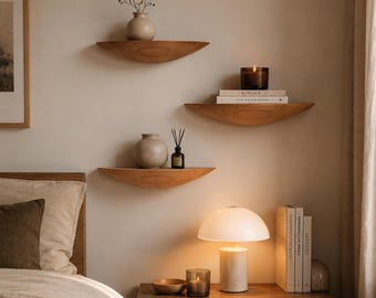 Half Moon Wooden Floating Shelf, Solid Wood Wall Shelf, Rustic Wall Decor, Plant Display Shelf, Small Hanging Shelf, Living Room Organizer