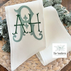 100% Linen Monogrammed Wreath Sash, Basket Sash - Three Letter Monogram - Hand Tailored Linen Wedding Decor