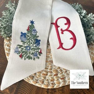 100% Linen Monogrammed Wreath Sash, Basket Sash - Chinoiserie Ornaments Christmas Tree - Christmas Wreath Sash - Holiday Wreath Sash