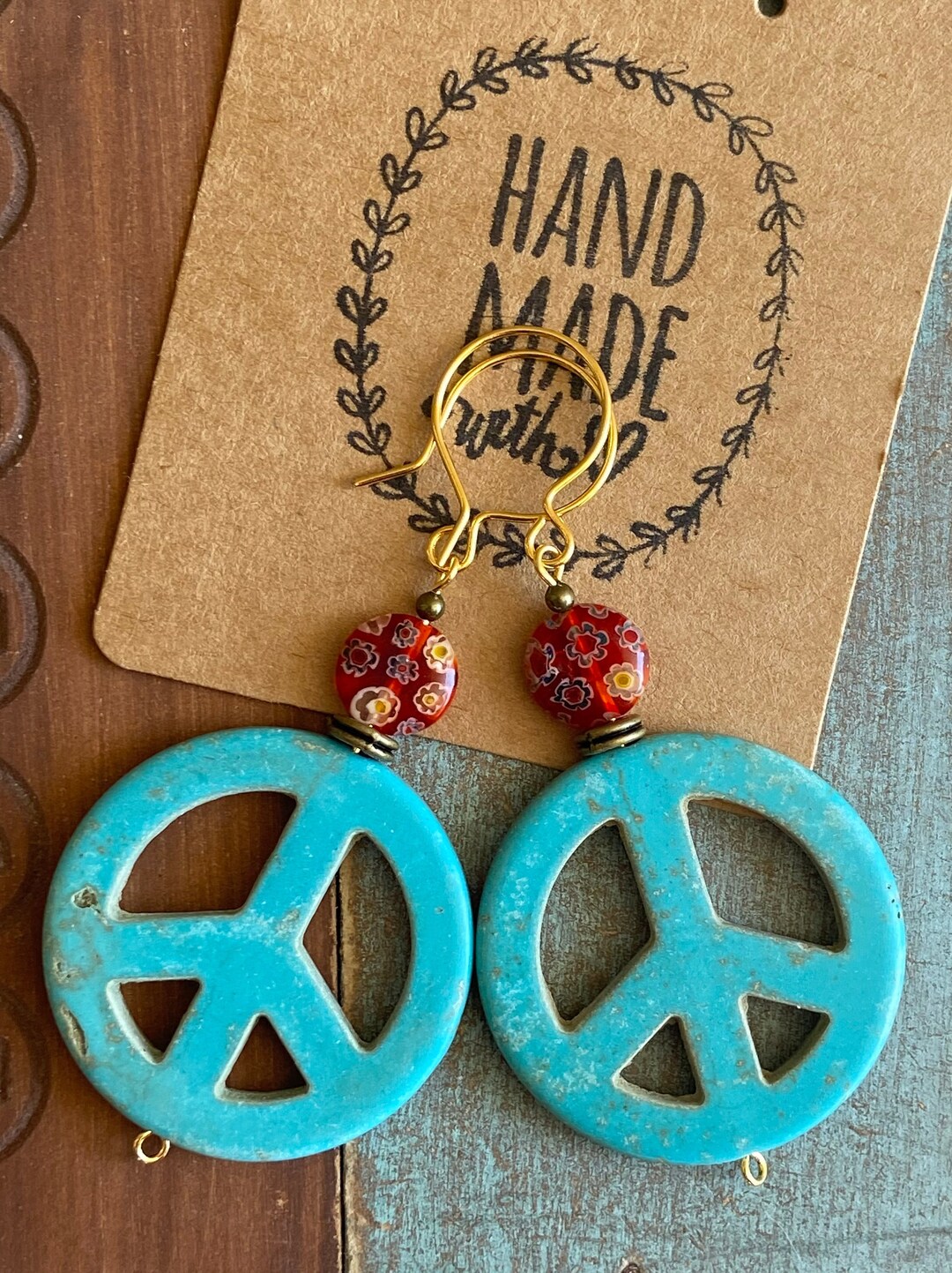 Bold Peace Sign Earrings Hippie Style Jewelry Howlite Peace Etsy