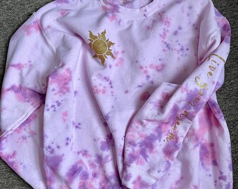 Rapunzel Crewneck Sweatshirt | Live Your Dream | Tangled | Disney | Tie Dye | Pink Purple Gold