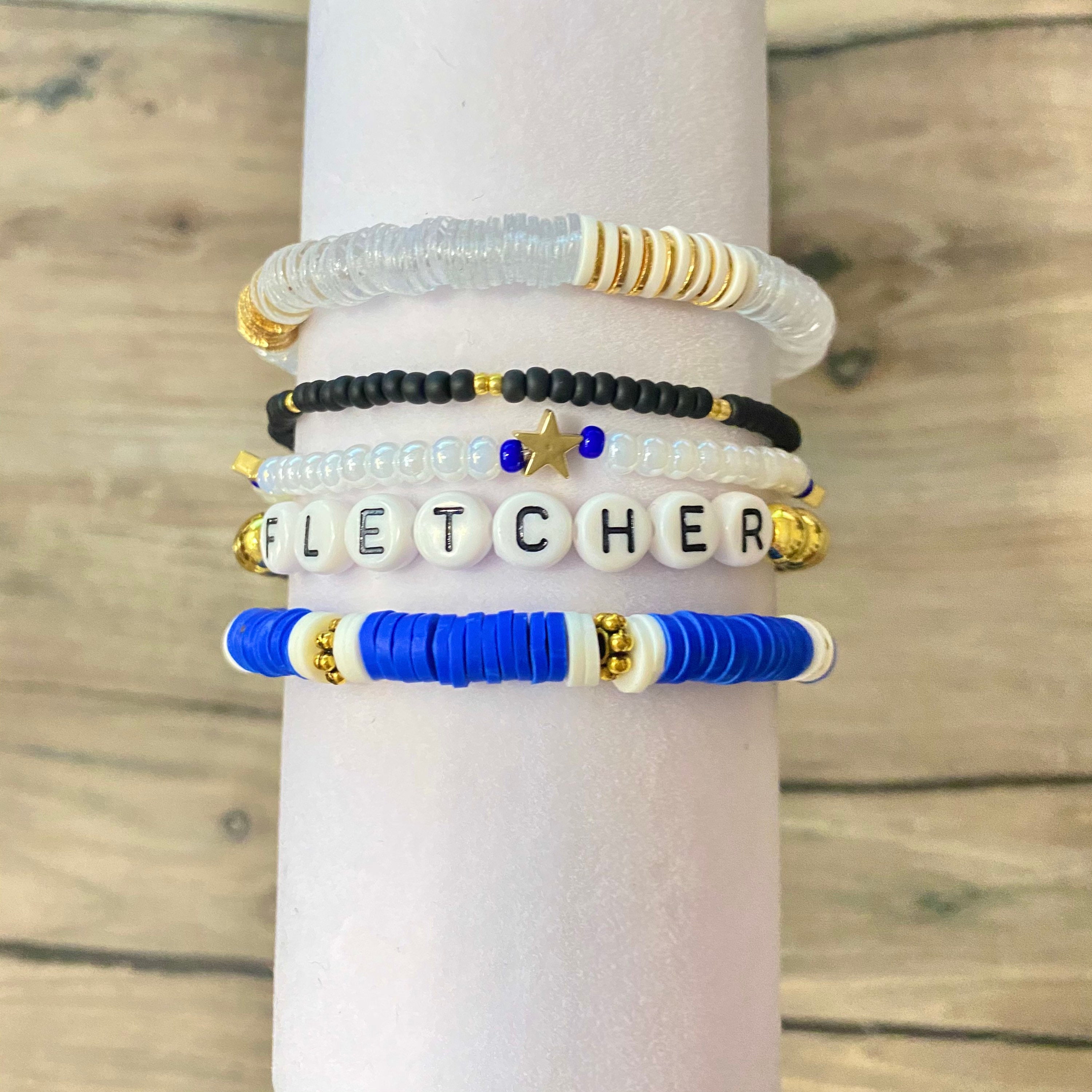 CUSTOM BRACELET STACK Boy Mom Bracelet Stack Gold Blue Etsy