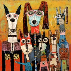 Psy w kapryśnych pozach Brut Style Art Digital Download