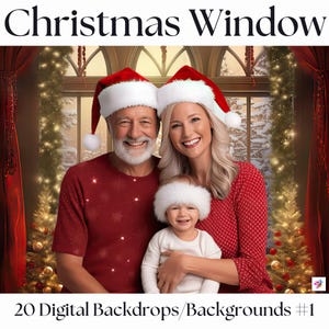 Christmas Home Window Digital Vertical Backdrops Digital Download: Warm & Cozy, Holiday Photos, 20 Backgrounds for Family Portraits