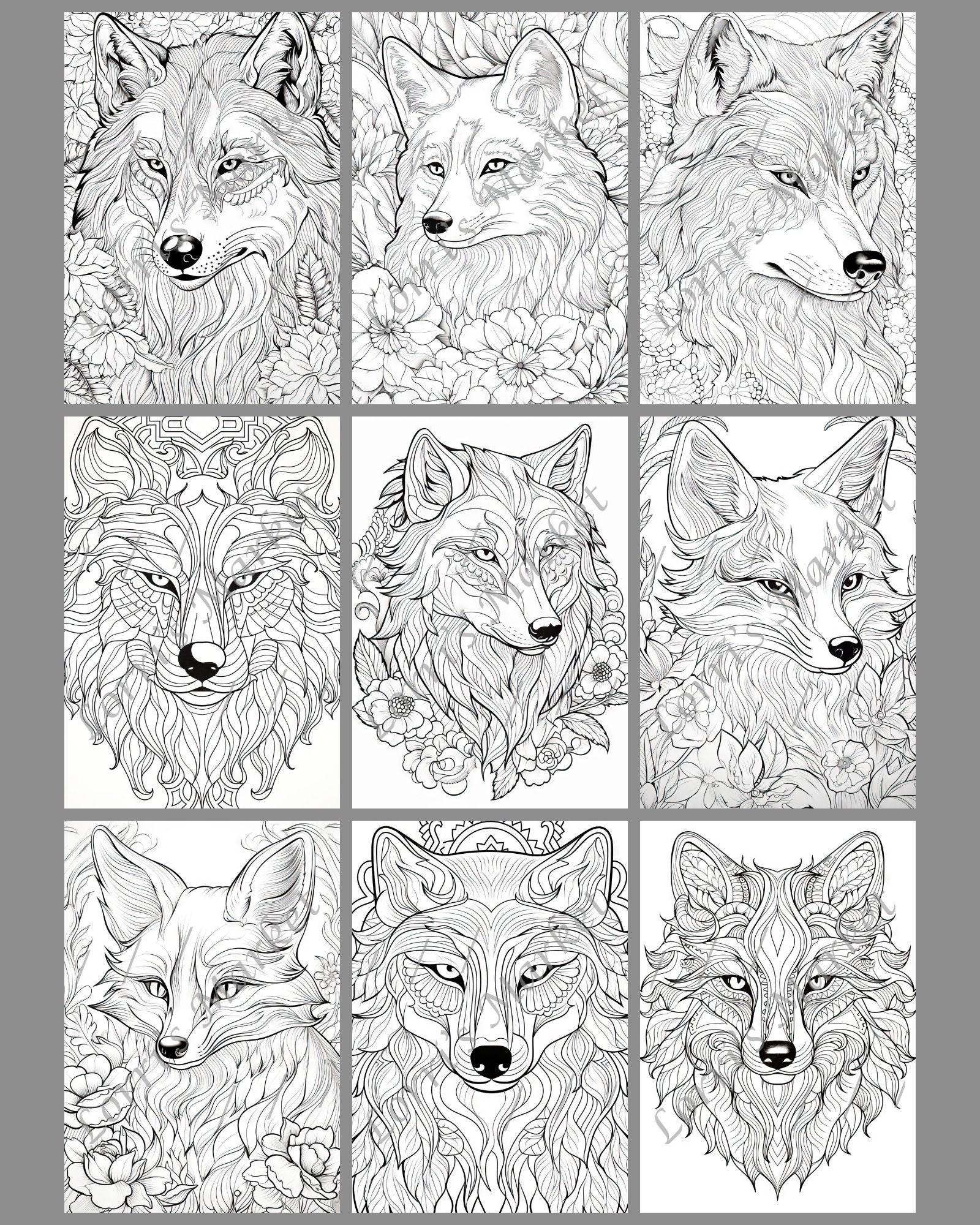 Wolves Coloring Pages Patterns Wolves & Foxes Coloring Pages Digital Download: 25 Detailed Patterns ...