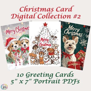 Puppy Christmas Greeting Card Collection Digital Download: Set of 10 Adorable Holiday Cards (5” x 7” Portrait PDFs), Family & Friends Gifts