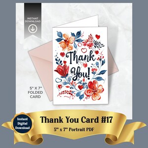 Cartão de agradecimento para impressão Download digital: Cartão de agradecimento para agradecimentos pessoais e profissionais, PDF de alta resolução, imprimir em casa
