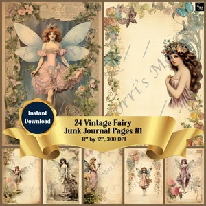 Vintage Fairy Junk Journal Pages Digital Download: 24 Scrapbooking Artistic Decor Paper, Vintage Ephemera for Journaling, Crafting Art