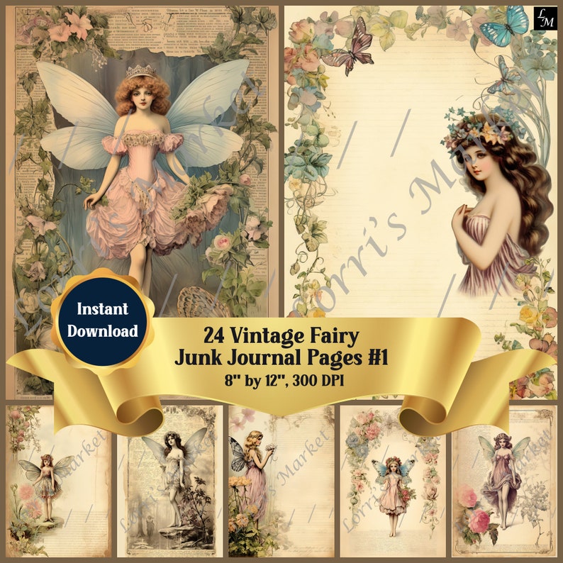 Vintage Fairy Junk Journal Pages, 24 Scrapbooking Fairies, Artistic ...