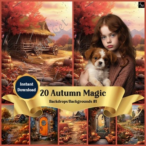 Autumn Magic Fall-Themed Photography Vertical Backdrops Digital Download: Indoor Hallways and Doors & Outdoor Scenes, Stunning Atmosphere