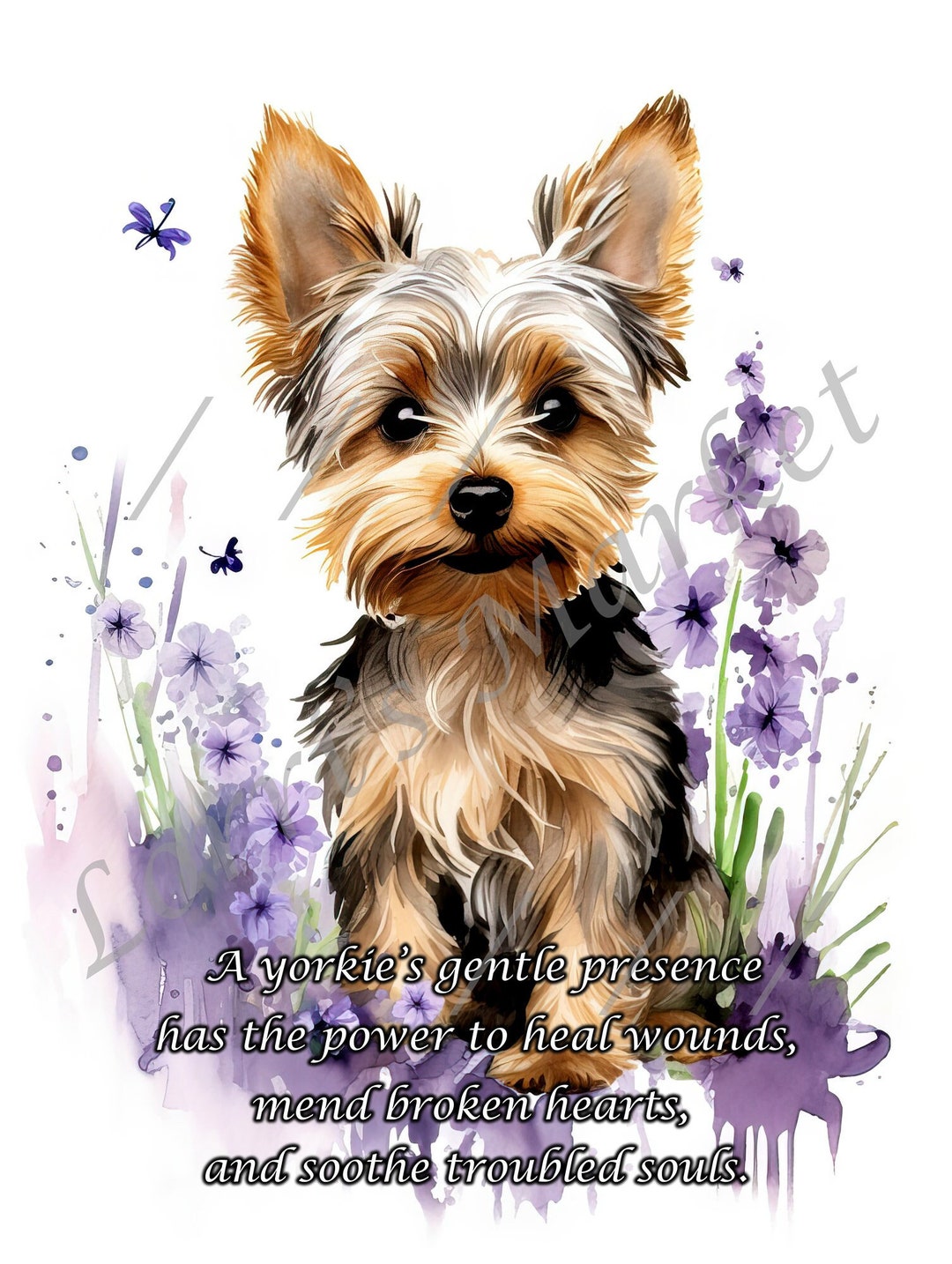 Niedliche Yorkie Portrait Illustration, Original HeartMending Zitat