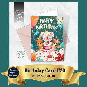 Druckbare Hunde-Geburtstagskarte, digitaler Download: Festliche Grußkarte, PDF, zu Hause ausdrucken, Geschenkidee für Freunde, Familie, Kinder