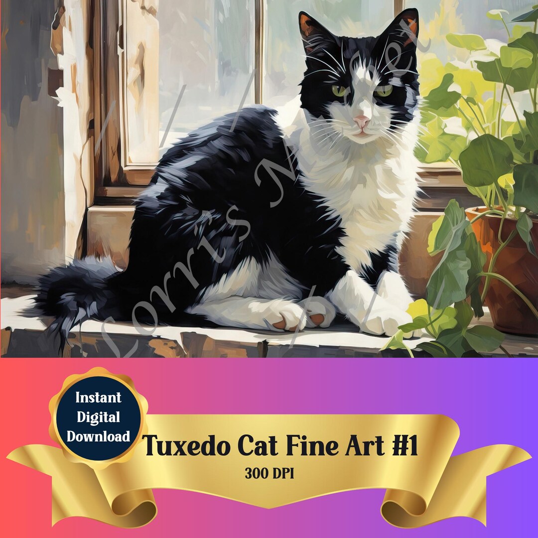 Tuxedo Cat Fine Art Print Digital Download: Wall Decor, Living Room ...
