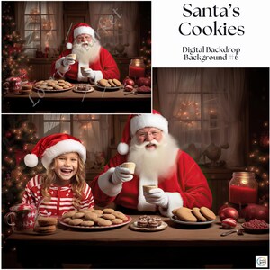 Santa Christmas with Cookies Horizontal Backdrop Digital Download: Santa's Kitchen Cookies Holiday Photo Background, Family Cards, Gifts