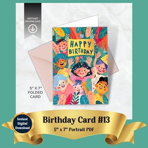 Druckbare Kindergeburtstagskarte, digitaler Download: Festliche Grußkarte, PDF, zu Hause ausdrucken, Geschenkidee für Freunde, Familie, Kinder