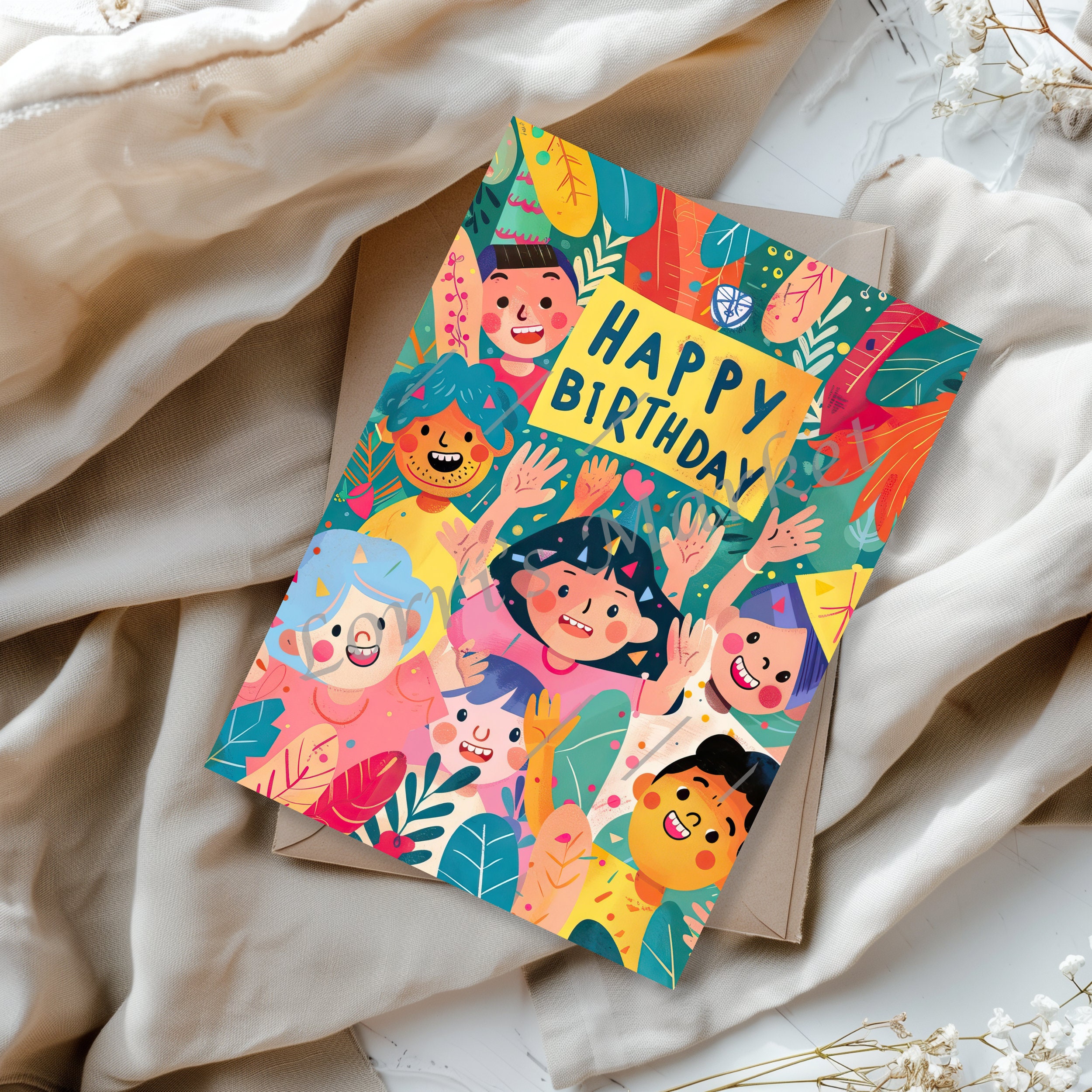 Printable Kids Birthday Card Digital Download: Festive Greeting Card ...