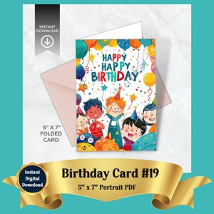Druckbare Kinder Geburtstagskarte Digitaler Download: Festliche Grußkarte, PDF, Print at Home, Geschenkidee für Freunde, Familie, Kinder