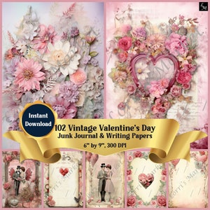 Vintage Valentine's Journal Pages and Writing Papers Digital Download: Love Story Keepsakes, 102 Nostalgic Printables, Romantic Scrapbooking