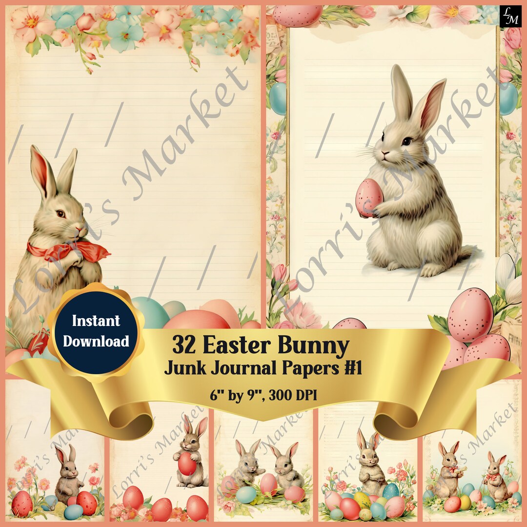 Easter Bunny Junk Journal Papers Digital Download: 32 Printable ...